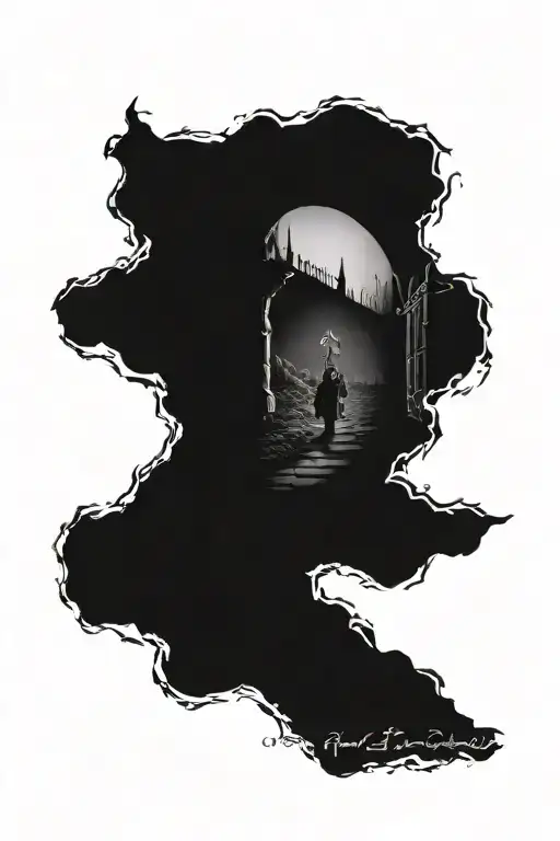 pathway to the gates of hell with grave stone tattoo design idea