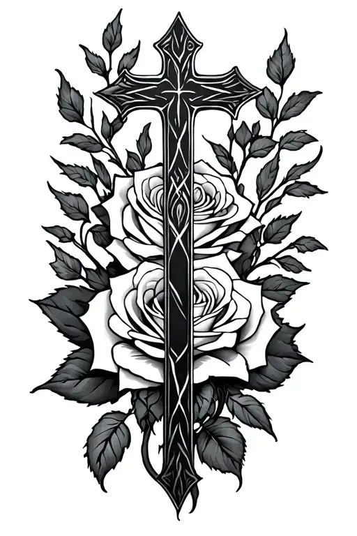 cross and rose  tattoo design idea