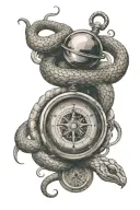 small compass with snake coiling upwards direction tattoo design idea