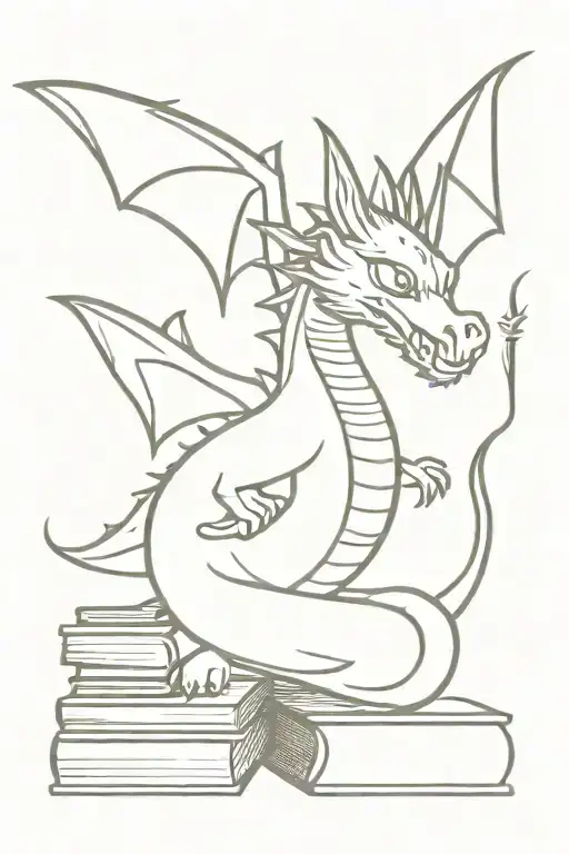 dragon and books stacked tattoo design idea