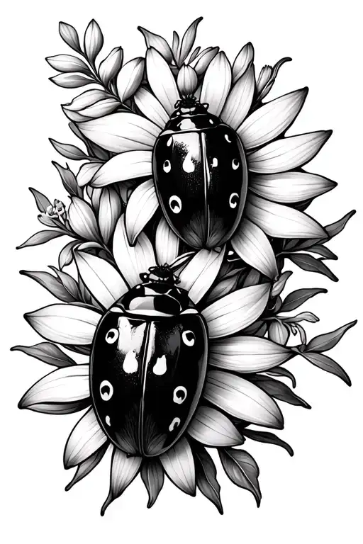 lupine, wyethia and little ladybug tattoo design idea