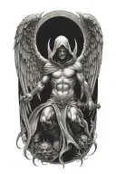 Hooded Angel killing A Demon tattoo design idea