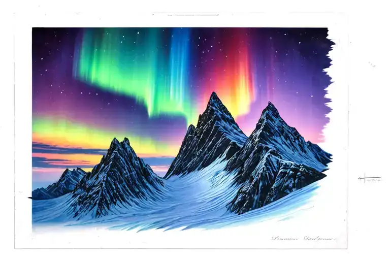 moutains aurora borealis colors tattoo design idea