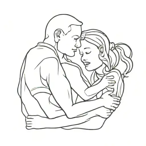 family 5 people hug visibile face tattoo design idea