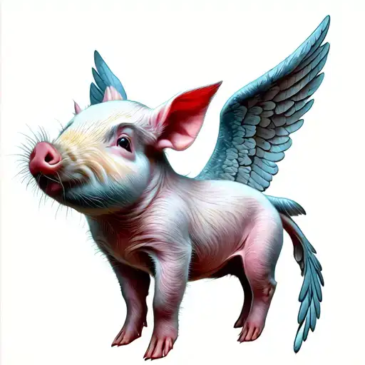 piglet with angel wings spread tattoo design idea