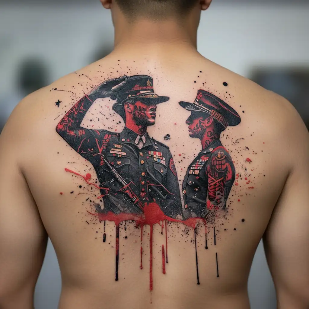 Marine corps soldier hat saluting each other tattoo design idea