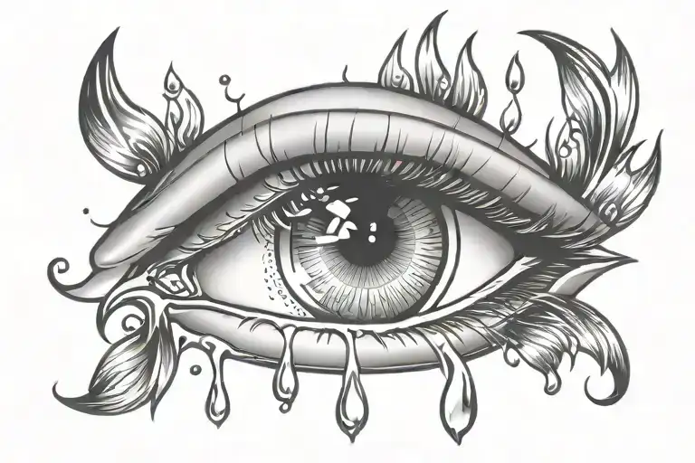 American traditional eye with 4 drops falling tattoo design idea