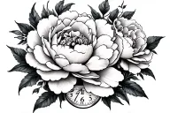 time piece peony flowers wrapped tattoo design idea