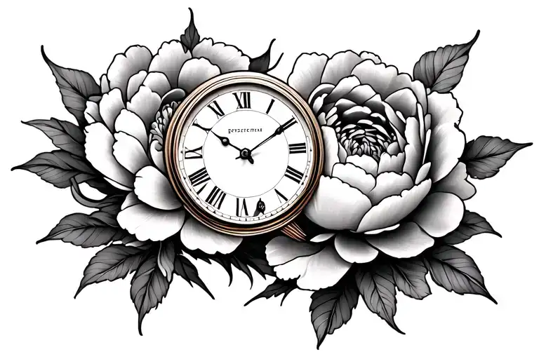 time piece peony flowers wrapped tattoo design idea
