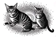 Bengal cats run around human legs creating magic circles tattoo design idea