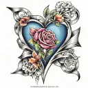 colorful infinity triangle blooming heart with banner tattoo design idea