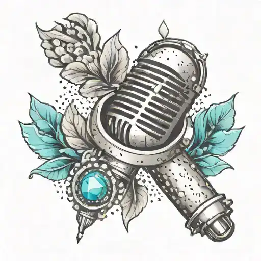 A tattoo combining a country music microphone and a turquoise gemstone design tattoo design idea