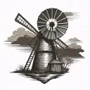 old windmill with sunset in front of an arrowhead tattoo design idea