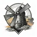 old windmill with sunset in front of an arrowhead tattoo design idea