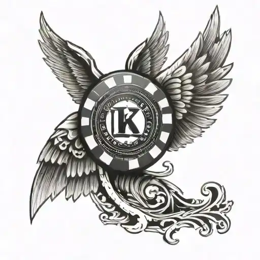 A tattoo of a poker chip with wings, symbolizing the client's confidence in taking risks and going all-in on their decisions tattoo design idea