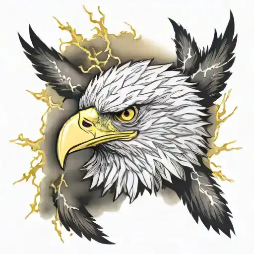 Eagle with lightning bursting from its eyes & storm clouds behind it tattoo design idea