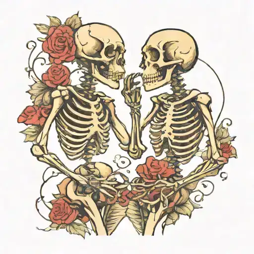 2 skeletons desperately in love and try to reach each other tattoo design idea