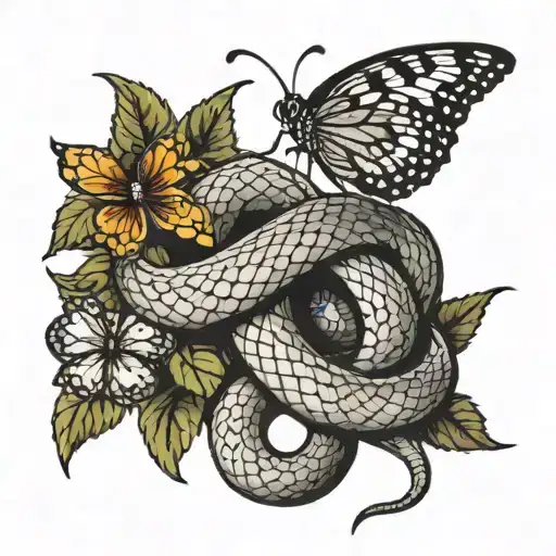 a snake strangling a butterfly tattoo design idea