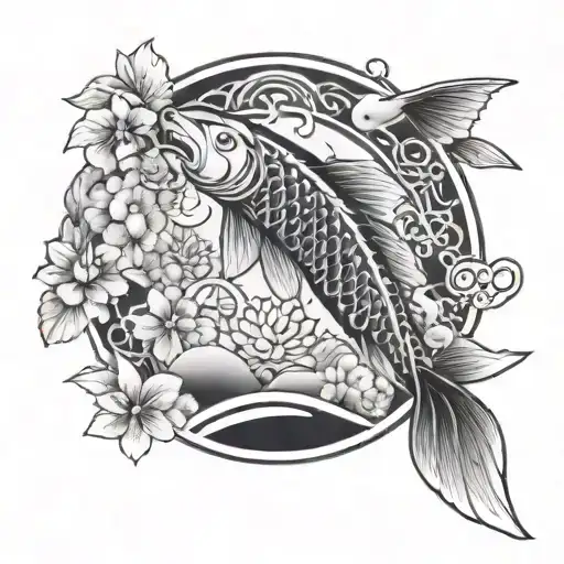 Japanese cherry mandala Japanese carp Ancient Egypt Paris wave cosmic cloud stars planet moon tattoo design idea