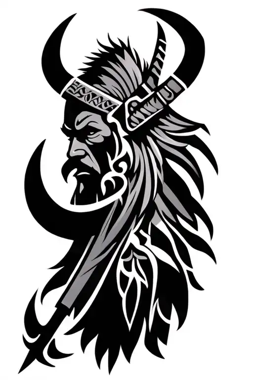 Viking Warriors Tribal Style Dightness Maori element tattoo design idea