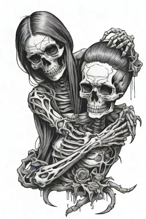 Lift the skeleton girl’s hand and give her a staff, put her half sideways, put her foot on the skull, the knee of one le tattoo design idea