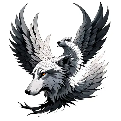 Phoenix And Wolf tattoo design idea
