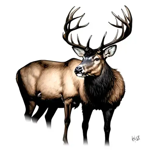 elk and mule deer tattoo design idea
