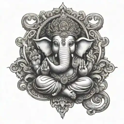 Blessing Hand (Abhaya Mudra): One of Ganesha’s hands should be raised in a blessing pose, symbolizing protection, peace, tattoo design idea