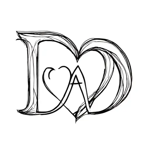 intertwine the letters D, A, D,  use a heart shape for the j. fine line tattoo tattoo design idea