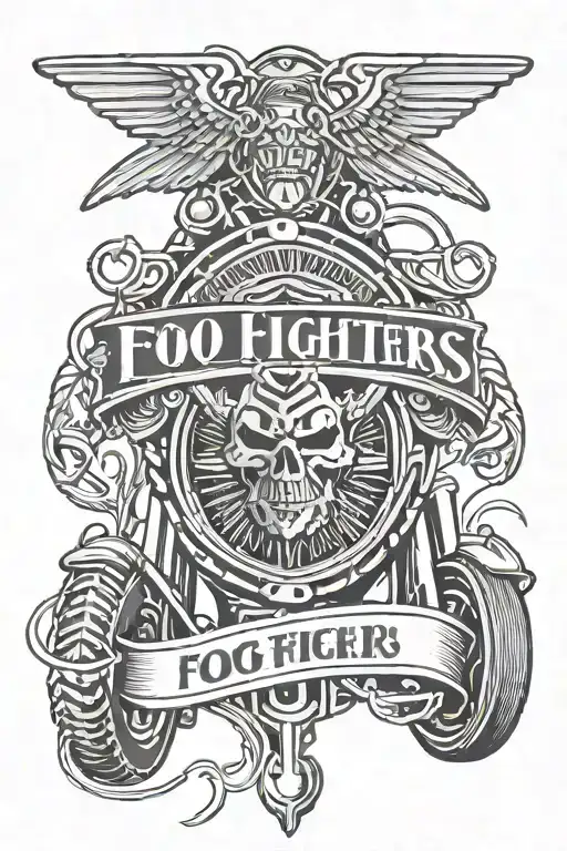 Foo fighters logo band, motorcyle pistons, Michael 1990-2024 tattoo design idea