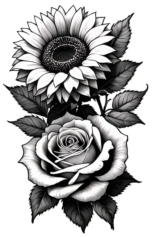 sunflower and rose intertwined tattoo design idea