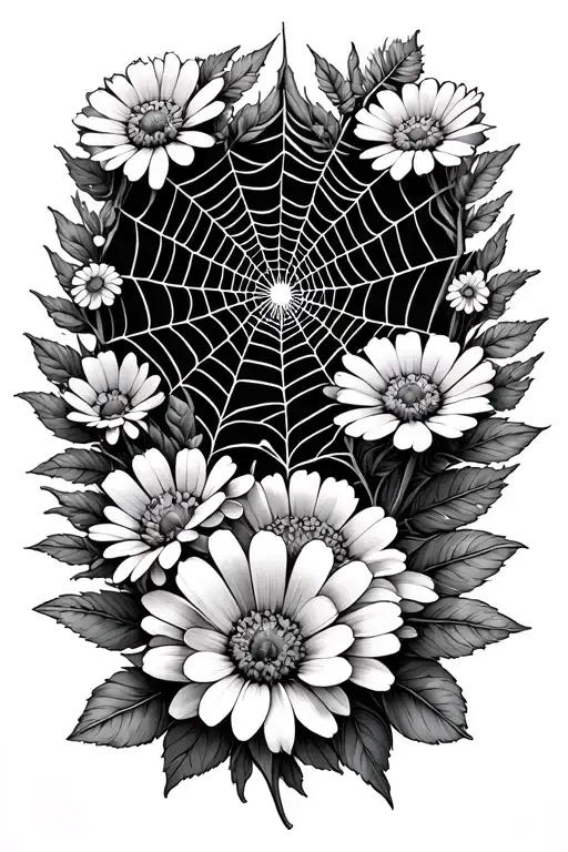 spider web and wild flowers growing tattoo design idea