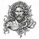 half Medusa on the left and half of Odysseus on the right tattoo design idea