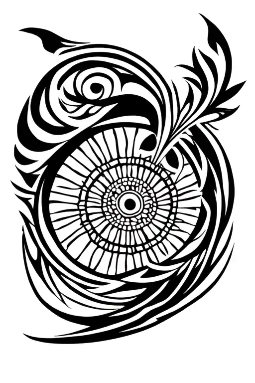 rudder in which the circle is made with strings touching its tail representing karma tattoo design idea