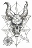 baphomet skull on the background of the baphomet pentagram sketch tattoo design idea