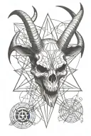 baphomet skull on the background of the baphomet pentagram sketch tattoo design idea