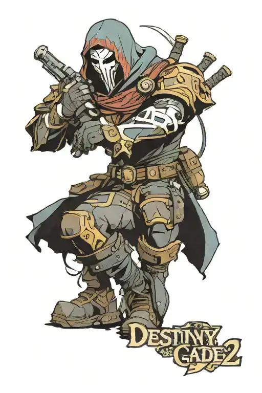 Destiny 2 cayde 6 "Nobody makes my fate but me" quote with destiny 2 style design around it tattoo design idea