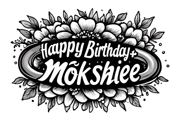 "Happy Birthday Mokshieee 💞" infinity loop with names Mokshii and trisha tattoo design idea