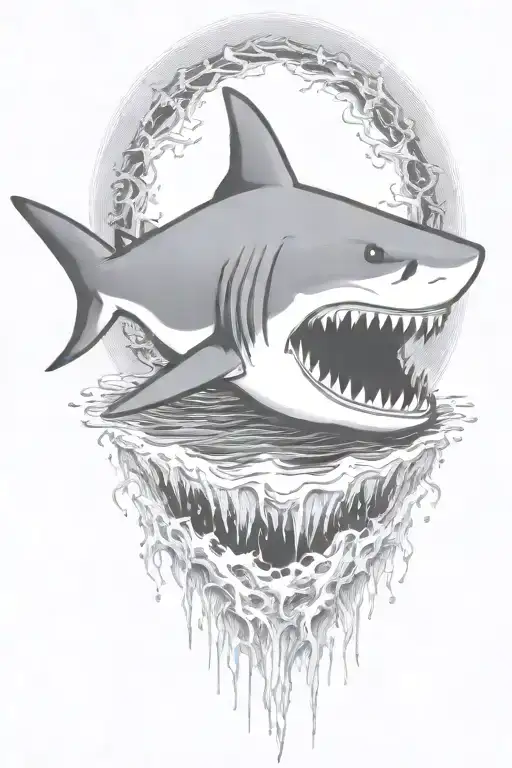 shark attack blood waves crashing tattoo design idea