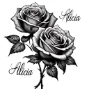 roses with alicia written tattoo design idea