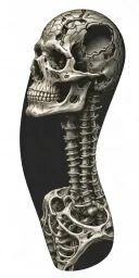 bio - mechanical bones made of iron, skin tears, colored tattoo design idea