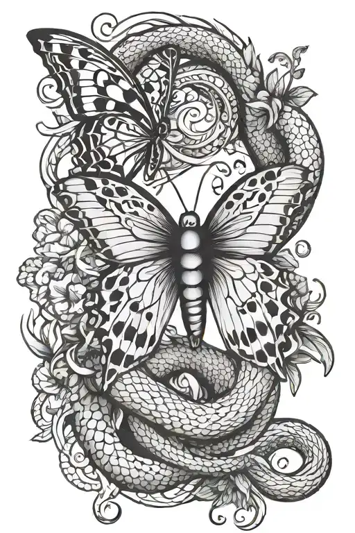 butterfly and snake tattoo design idea
