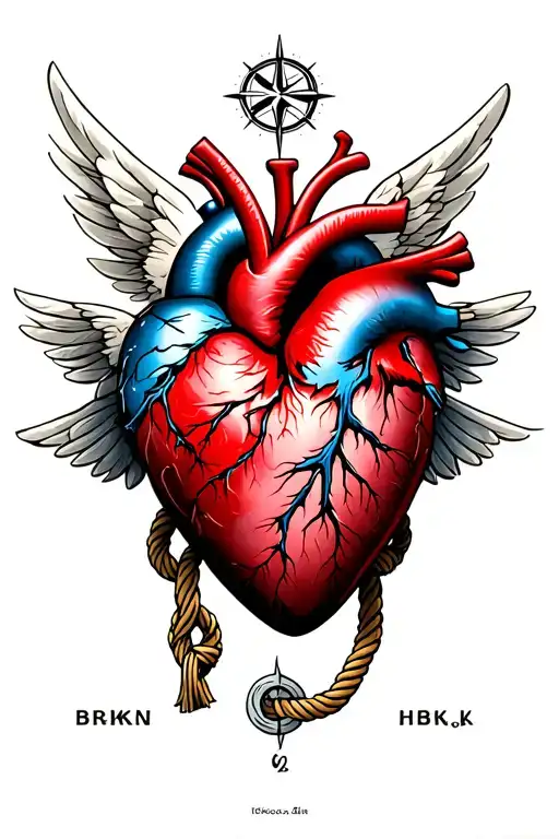 Broken heart like HBK’s logo, but modernized with climbing rope or compass details and soft wings tattoo design idea