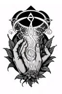 Wiccan nature inspired hand tattoo with wedding and harmony rune as the ring finger tattoo design idea