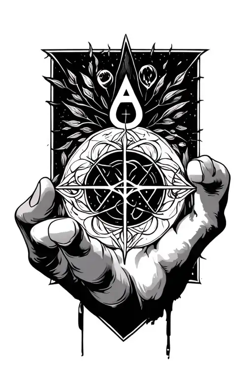 Wiccan nature inspired hand tattoo with wedding and harmony rune as the ring finger tattoo design idea