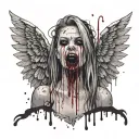 Sexy Angel evil facial expression torn dress covered in blood smoking a cigarette slutty tattoo design idea