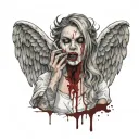 Sexy Angel evil facial expression torn dress covered in blood smoking a cigarette slutty tattoo design idea