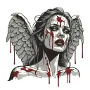 Sexy Angel evil facial expression torn dress covered in blood smoking a cigarette slutty tattoo design idea