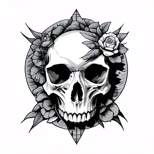 Skull and gemini tattoo design idea