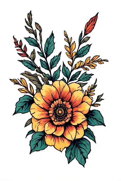 Overall style: Traditional tattoo style with bold black outlines and simplified shading, combined with realistic details tattoo design idea